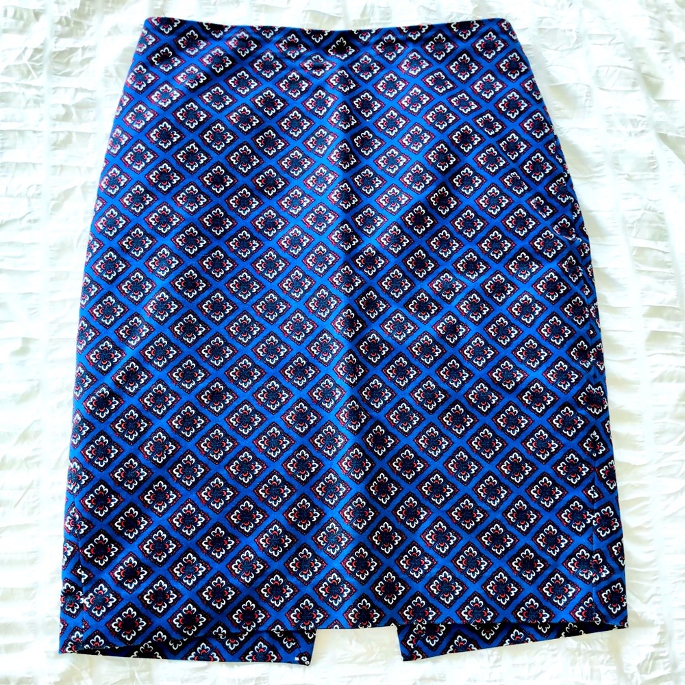 Express Blue Diamond Print Pencil Skirt